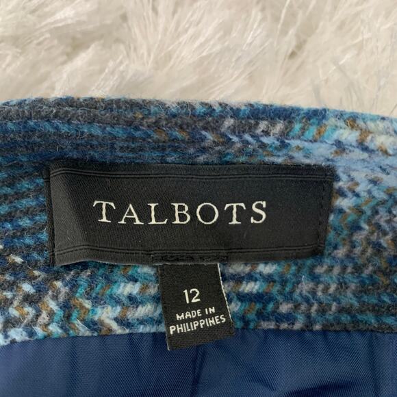 Talbots Blue Brown Plaid Wool Skirt Sz 12 - Picture 6 of 6